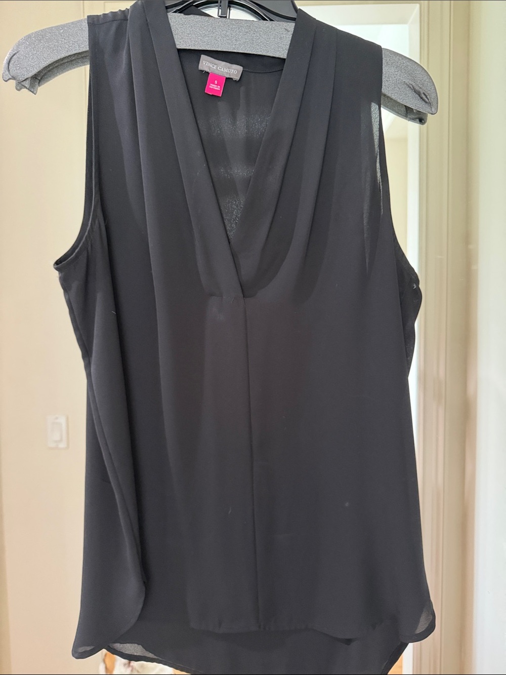 Vince Camuto Black Sleeveless Drape Neck Blouse